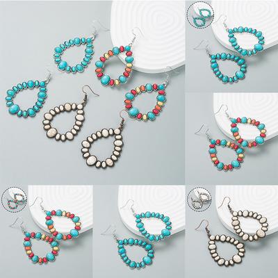 Earrings Alloy Color Luxurious Long Geometric Earrings Turquoise Fashion Exaggerated