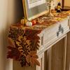 Fall Harvest Table Runner Cutwork Applique Embroidered Maple Leaves Table Mat Home Kitchen Decoration for Halloween Thanksgiving