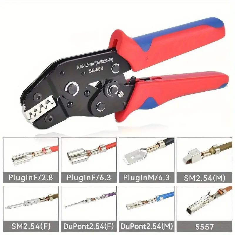 SN-58B Spring Crimping Pliers Ratcheting Wire Crimper Tools Multifunctional Manual Terminal Crimping Pliers 0.25-1.5mm² 23-16AWG