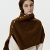 Women's Solid Color Knit Button Shawl Soft Warm Cape Coat with Slit Design Versatile Scarf for Fall Winter
