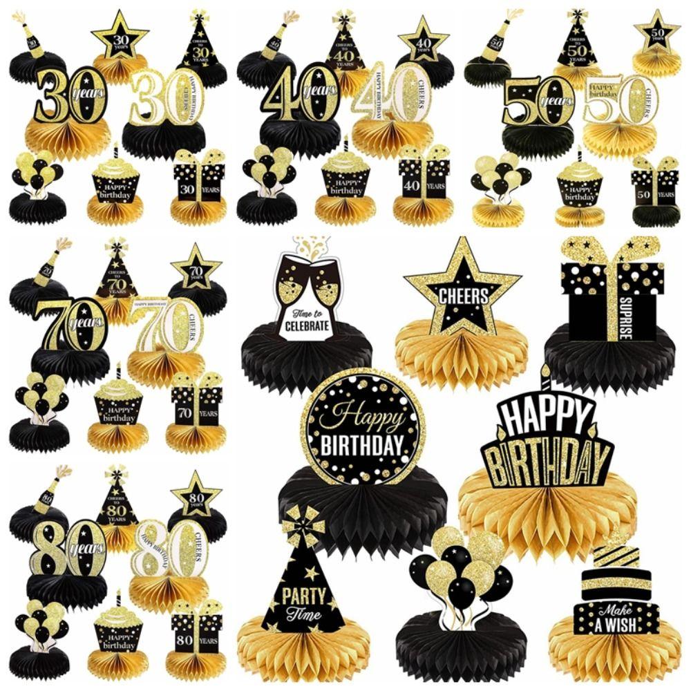 

8 шт./набор DIY черный золотой набор для дня рождения в виде сот, украшения для дня рождения, принадлежности для дня рождения