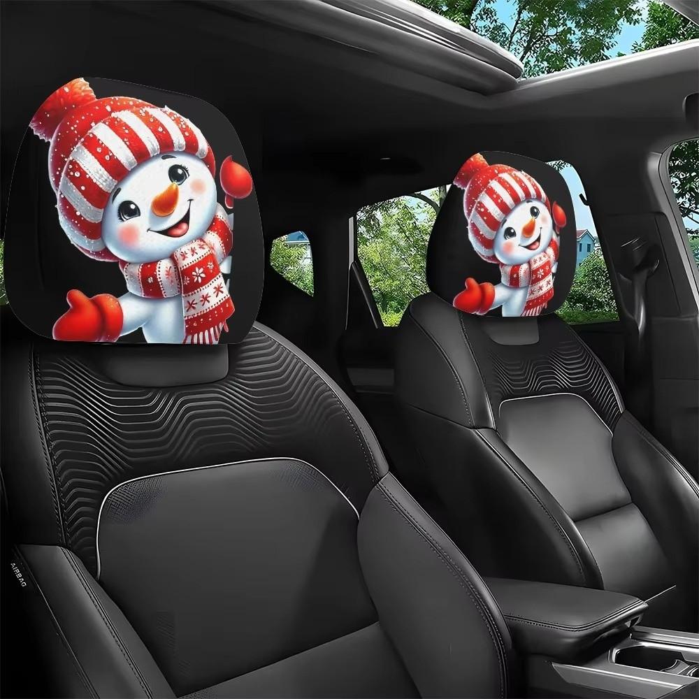 2 Pieces Comfortable Santa Claus Headrest Cover Elastic Car Headrest Cover Car Pillowcase Christmas
