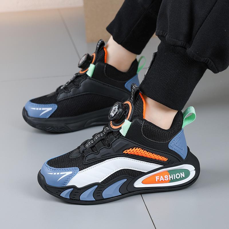 Lightweight, breathable, comfortable and fashionable, girls' casual rotating buckle, sports shoes, boys' shoes, mesh models, medium and older children