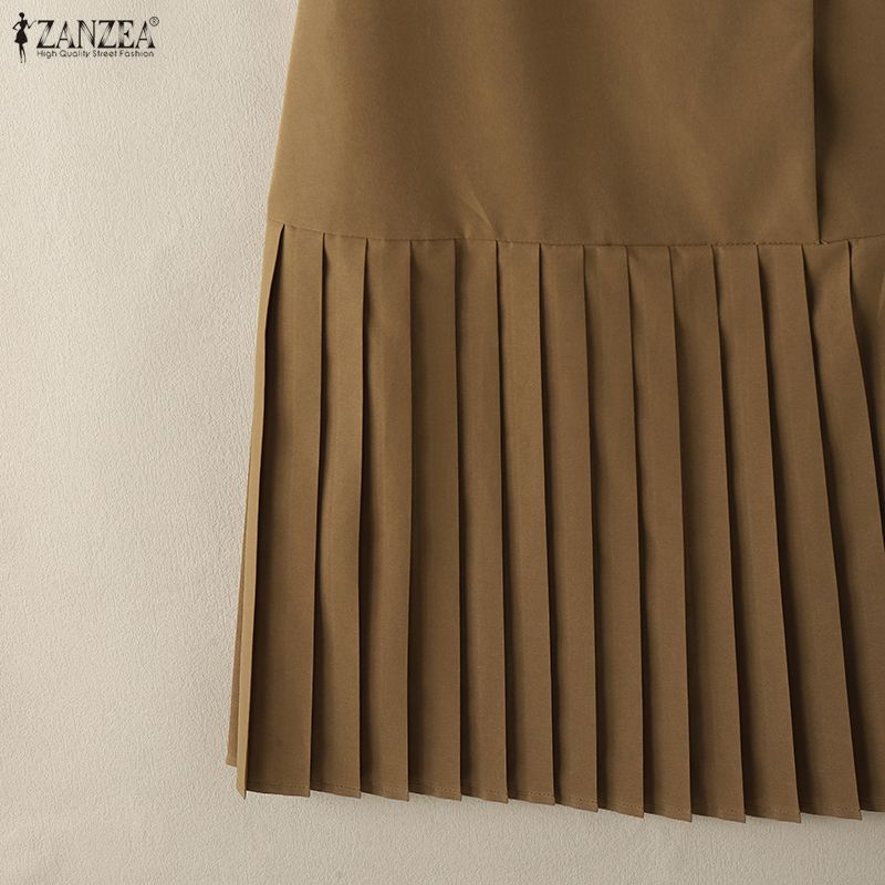 ZANZEA Women Casual Turn Down Collar Sleeveless Dress