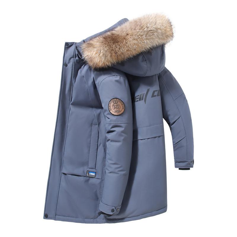New Winter Men's Business Casual Hooded Down Jacket Loose Plus Size Keep Warm Epaulettes Printing
