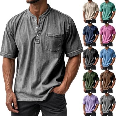 Men's Summer Round Neck Short Sleeve T-Shirt Neck Men's All- Casual Button Shirt