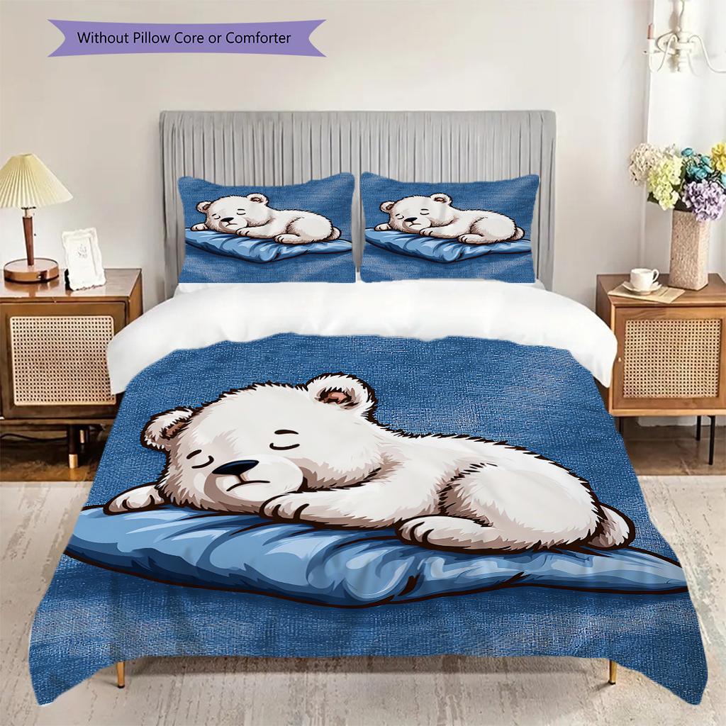 Pościel z wzorem niedźwiedzia polarnego Zestaw kołdry Poszewka na kołdrę Poszewka na poduszkę Dekoracja domu Prezent urodzinowy (1 * poszwa na kołdrę + 2 * poszewki na poduszki, bez rdzenia)