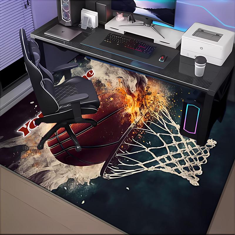 1PC Custom Name Fire Basketball Hoop Action Theme Floor Mat Ideal for Living Room, Game Rooms, Office, Bedroom,Floor Mat Playful Design49