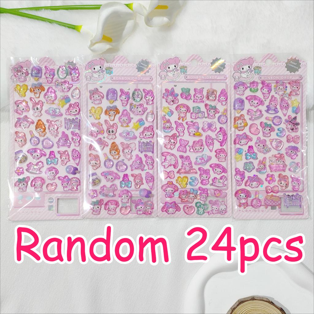 4 Pcs 3D Crystal Glow Stickers - Mix Sanrio Capybara Kuromi Decals Ideal for DIY Handbook Journal & Decor Gifts