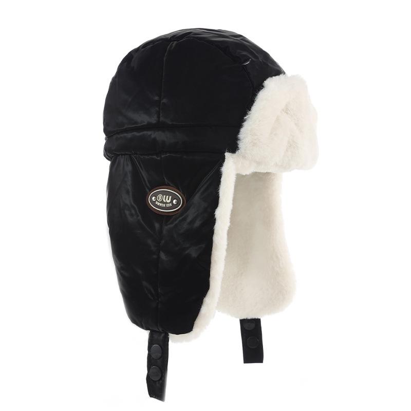 

Универсальная красочная кожаная шапка-ушанка в корейском стиле: Осень/Зима Плюшевая, Ветрозащитная, Защищающая уши, Теплая шапка для путешествий на открытом воздухе One Size чёрный