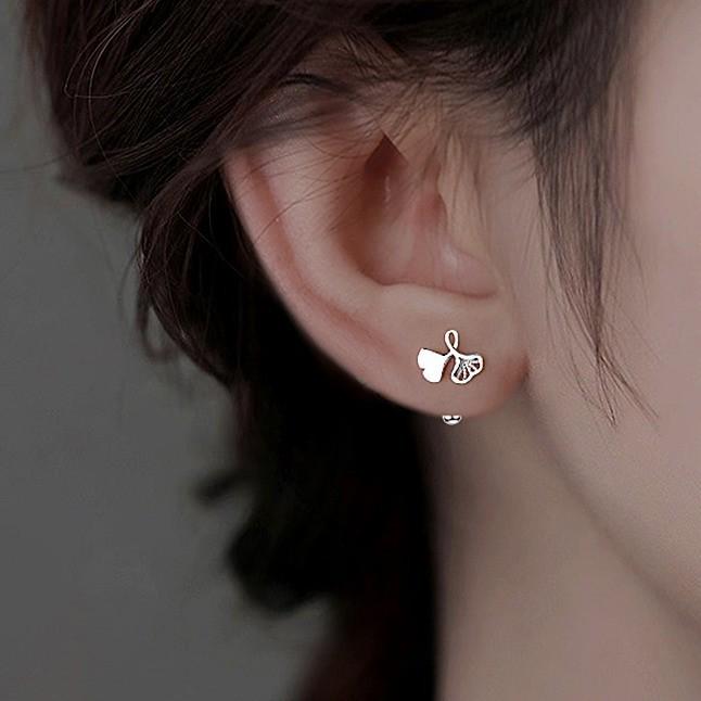 Ginkgo Leaf Spiral Twist Stud Earrings - Elegant Literary Style with Apricot Leafs