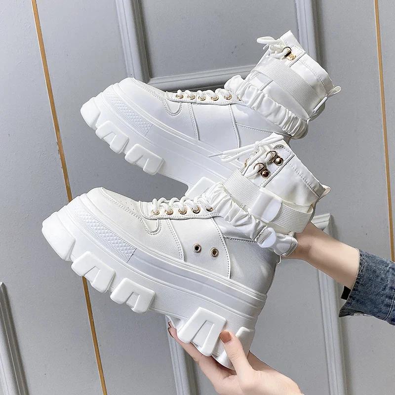 Rimocy Green Punk Chunky Platform Motorcycle Boots Women Autumn Winter Gothic Shoes Woman Thick Bottom Lace Up Ankle Botas Mujer