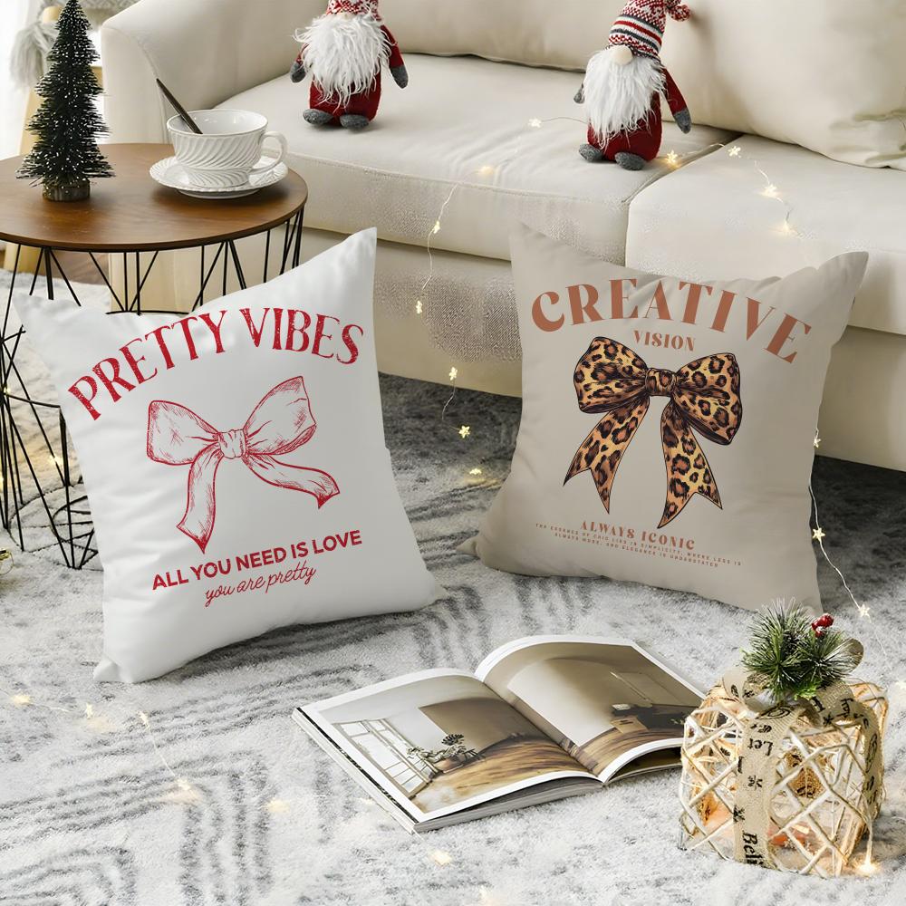 Korean Trendy Bow Cushion Cover Breathable Linen Pillow Cover Skin-Friendly Home Decor Pillowcase With Hidden Zipper