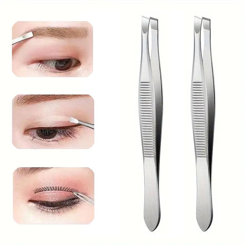 Stainless Steel Non-slip 9cm Eyebrow Tweezers - Flat & Angled Tip for Hair Removal and Shaping
