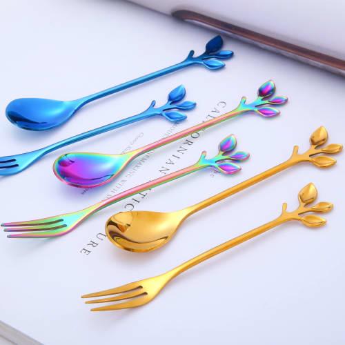 Easytoti Teaspoon, Coffee Spoon, and Dessert Spoon Set of 5, 12.5cm, Cute and Stylish, 18-8 Stainless Steel with a Mirror Finish and Gold