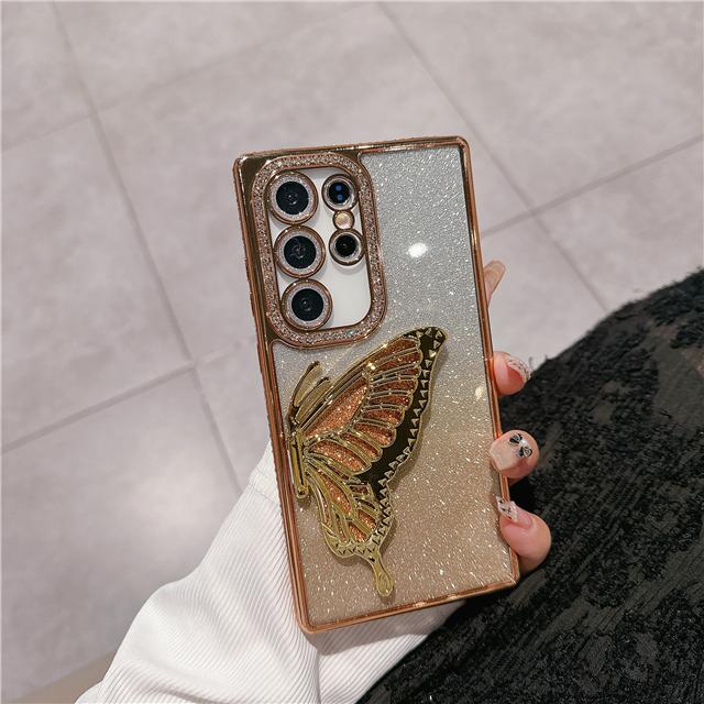 

Для Samsung Galaxy S25 Ultra Роскошная Гальваническая Рамка с Бриллиантами Подставка-Бабочка Чехол для Телефона На S22 S23 S24 FE S25 Plus A16 A56 55 Чехол Galaxy S24