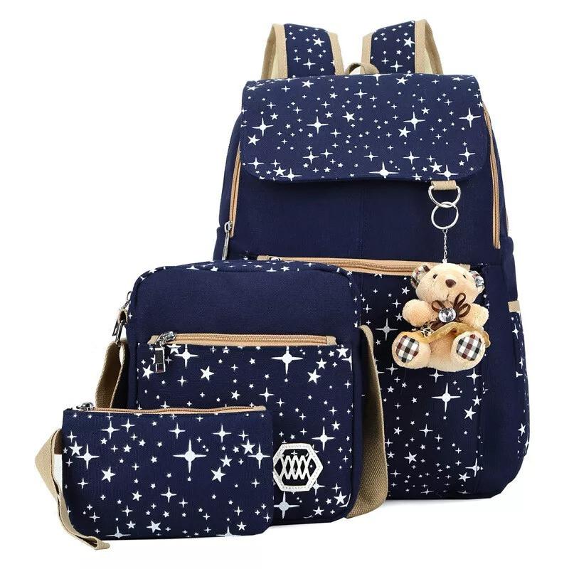 4Pcs/Set Kids School Bag Large Backpack Girls Boys Travel Rucksack Pencil Case++
