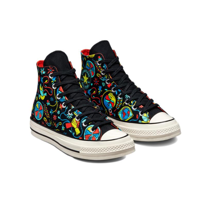Converse 1970s Chuck Taylor All Star Print Trendy Versatile Casual High-Top Espadrilles Unisex Black and Blue