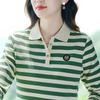 Cotton Fashion Casual Striped Slimming Top New Versatile POLO Temperament Lapel Thin Long Sleeved