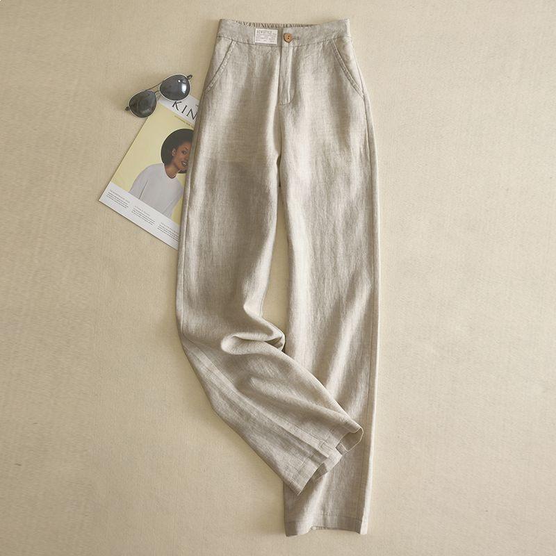 

Women s High Waist Linen Wide-Leg Pants - Spring/Summer 2026 Collection, Slimming & Lightweight, Cotton Drape, Casual Straight Fit. S (80-95 jin) легкие хаки