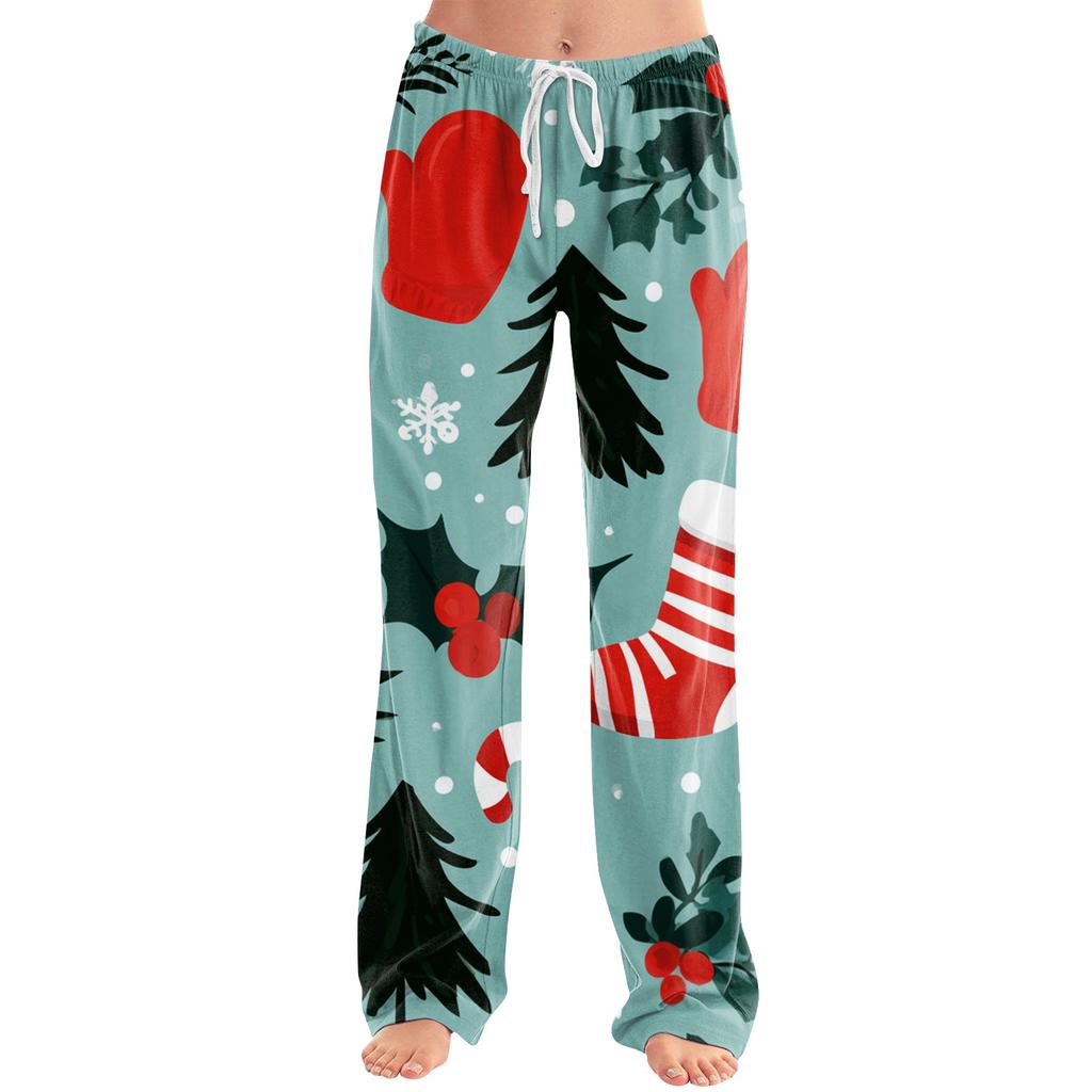 Women's Christmas Print Casual Pants with No Pockets for Holiday Wear