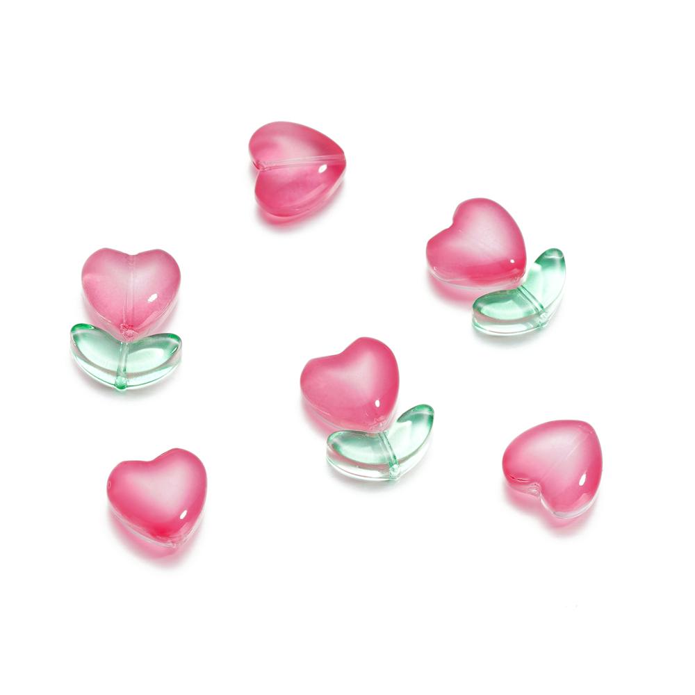20Pcs/Lot 12*12.3mm Small Flowers Heart Leaves Glass Loose Beads for Jewelry Making Handmade DIY Bracelet Necklace Accessories