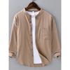 Spring and Summer Long Linen Sleeves Shirt Men Casual Japanese Chinese Style Retro Stand Collar Cotton Linen Fabric Shirt Loose Breathable