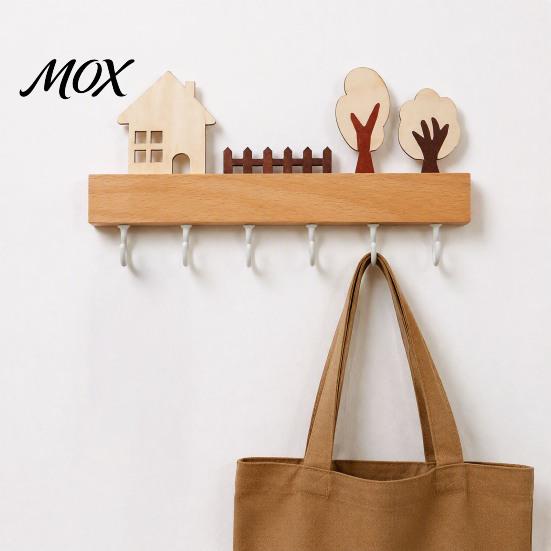 Entryway Organization Hooks Wooden Key Holder, Solid Wood Organizer with 6 Hooks, Modern Decor Wall Mounted Hanger for Kitchen And Office Coat Rack