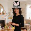 Yousheng Easter Bunny Ear Top Hat for Women Men Adults Furry Rabbit Ear Hat with Checkered Bow for Halloween Party Costume Easter Cosplay Accessory