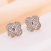 Micro Four-Leaf Clover Copper Needle Ear Studs with Rhinestones - Sweet, Girly Jewelry Niche Earrings In Stock