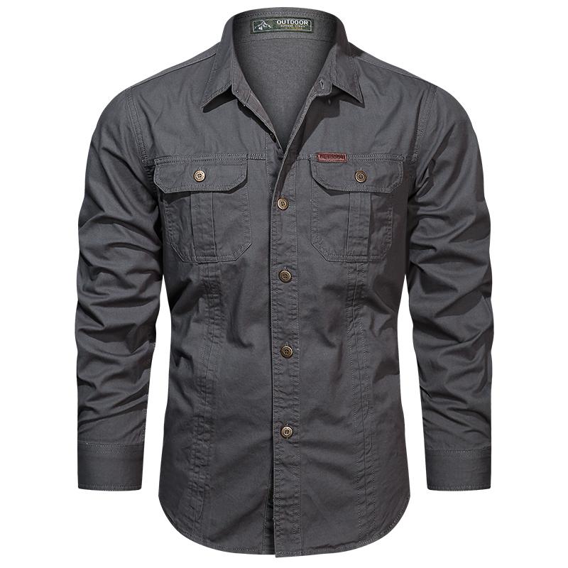 Men's Casual Tooling Long Sleeve Shirt 2026 Autumn Multi-Pocket Large Size Pure Cotton Military Jacket Middle-aged Youth Shirt