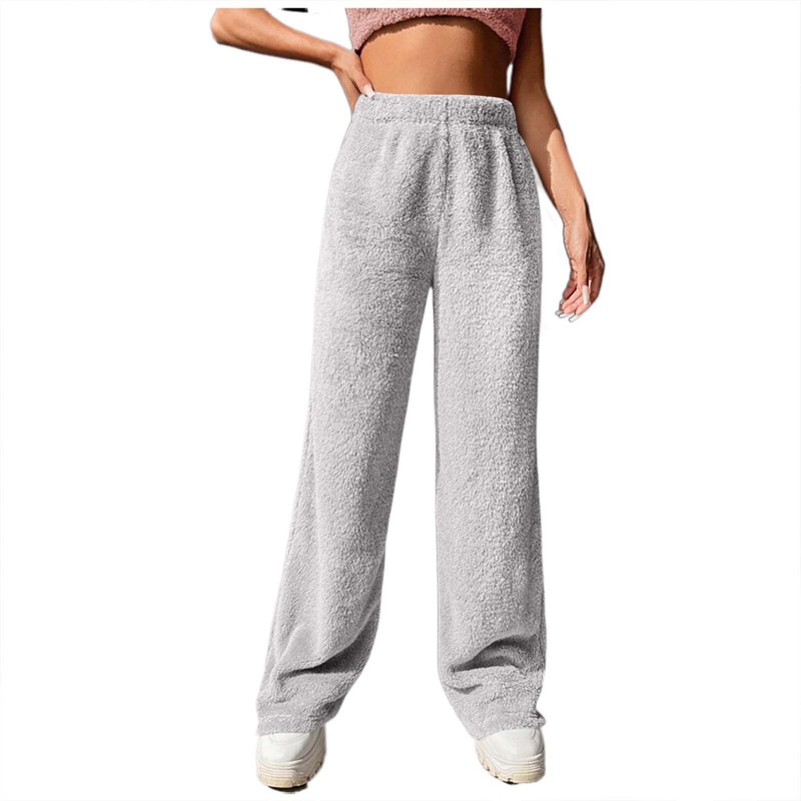 

Women s Casual Solid Elastic Waist Loose Plush Pants Beam Long Home Pants M