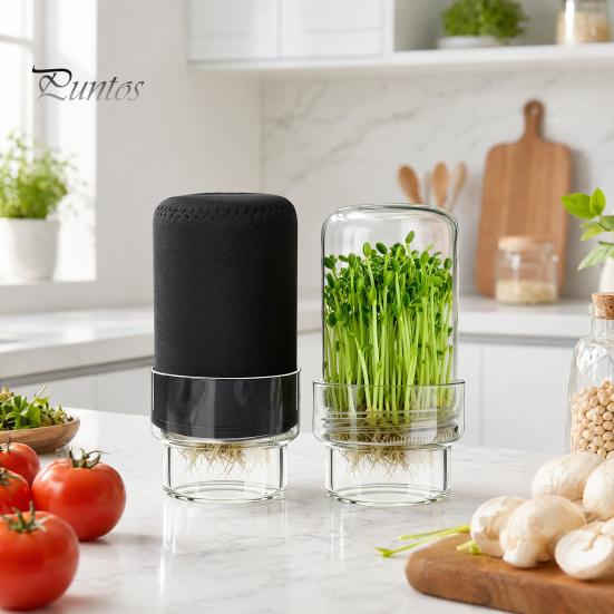 Stacking Sprouting Jars Set Jar Kit, Wide Mouth Glass with Sprout Lid, Blackout Stainless Steel Mesh Lid Sleeve, Plant Growing Kit for Home Gardeners