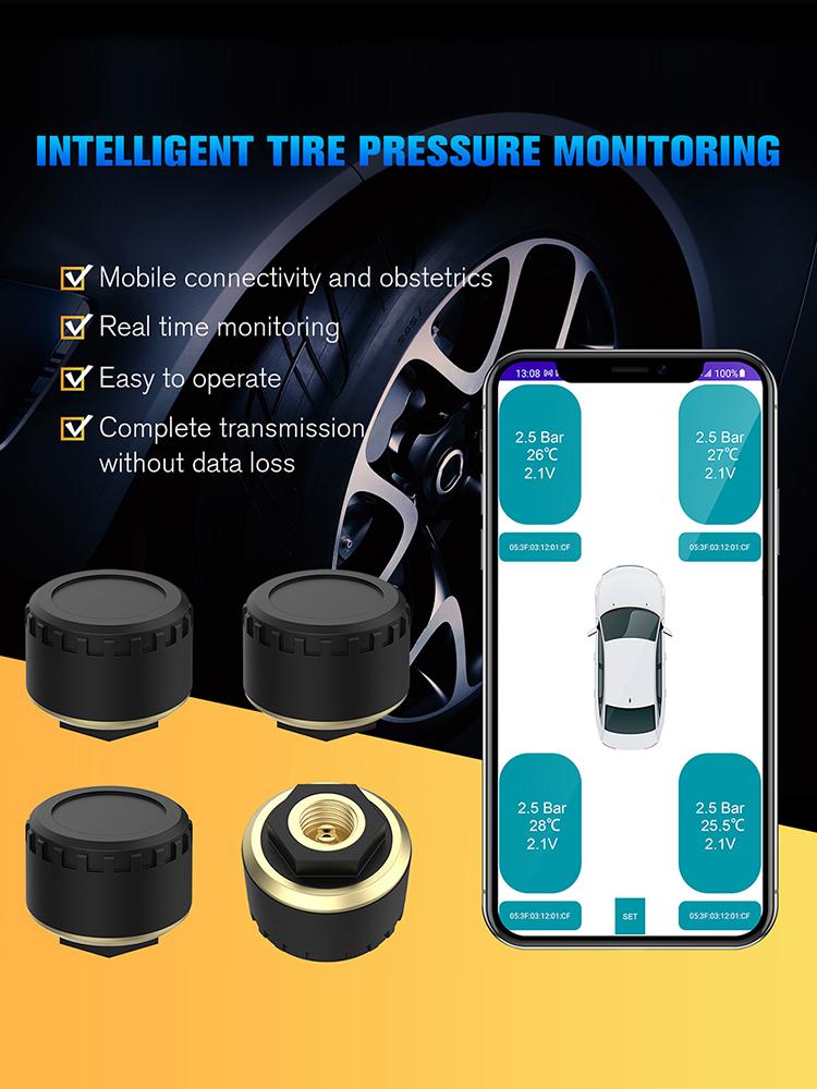 Bluetooth-compatible Tire Pressure Monitor System Mobile Phone Display Auto Motorcycle Tire Pressure Detection