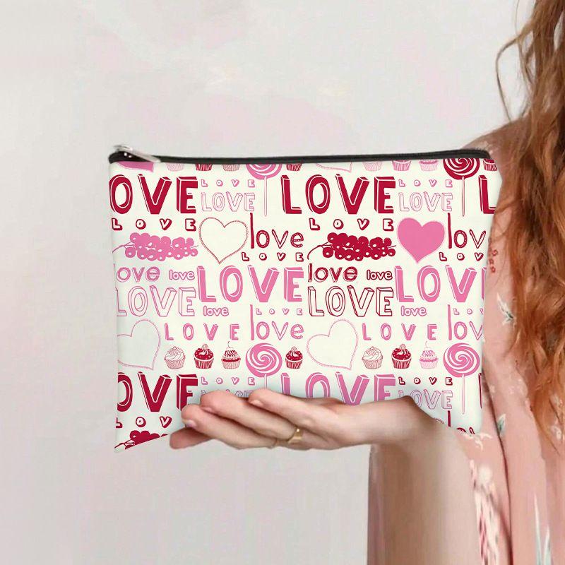Love Flat Bag Women's Clutch Bag Student Stationery Pencil Case Coin Purse Large Capacity Canvas Bag