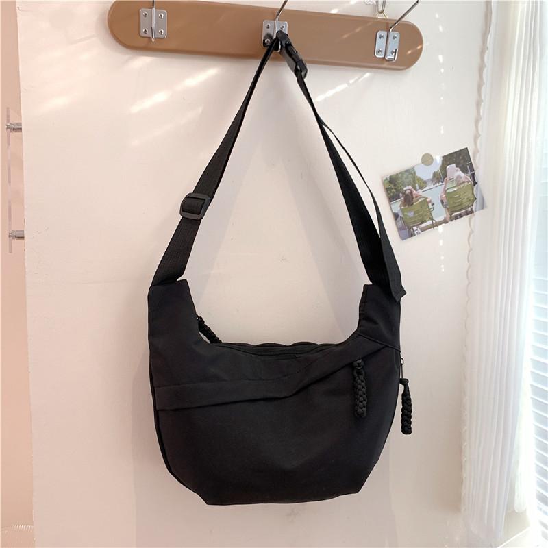 Bolsa de ombro casual simples de nylon para mulheres com zíper sólido, novo estilo de bolsa de ombro, grande capacidade, moda versátil