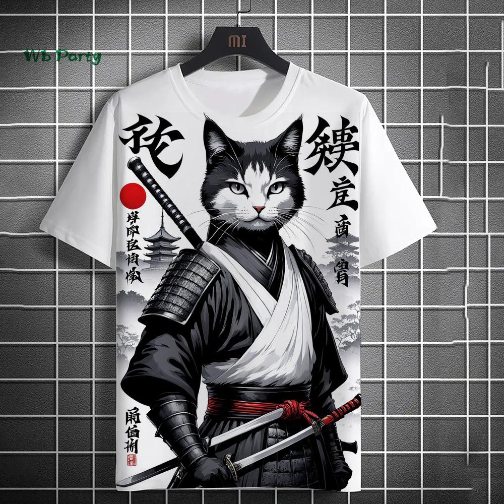 Fashion Men's T-Shirt 3D Cartoon Cat Print Short Sleeve T-Shirt Fun Harajuku Tops Summer Men's Oversized Street Casual Clothing