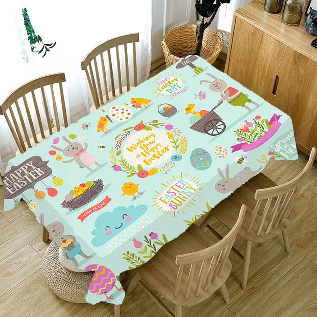 Eierhasen-Druck-Tischdecke, fröhliche Ostern-Tischdecke, Party, Festtisch, Urlaubsdekoration, rechteckige Tischmatte, Zubehör