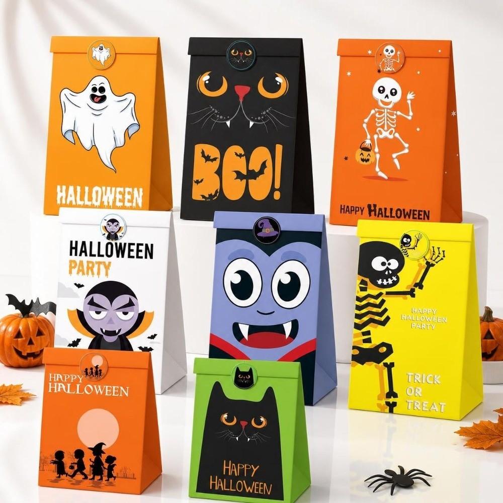 24pcs Pumpkin Bat Patterns Party Favor Bags Flat Design Goodie Paper Bags Souvenir Gifts