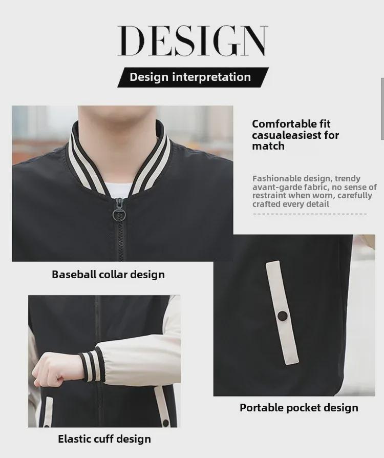 Men's Korean Style Spring/Autumn 2023 Trendy Solid Color Baseball Jacket