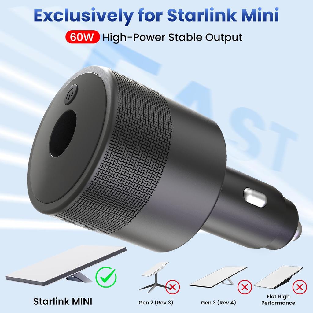 Starlink Mini Car Adapter 12V/24V To Stable 30V 2A DC Step Up Converter with 60W Car Cigarette Lighter, for RV, Boat, Trailer