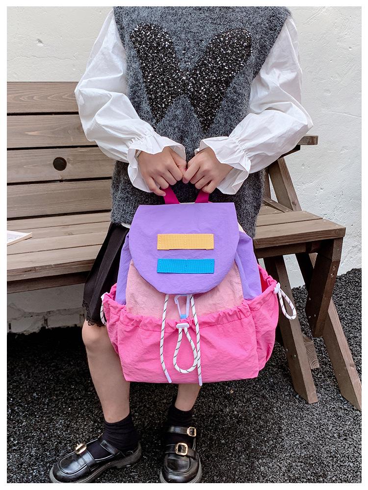 Kids' Lightweight Color Block Backpack: Large Capacity Kindergarten Bag with Drawstring for Boys and Girls