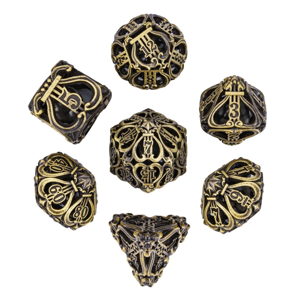 Cusdie Metal Music DND Dice with Small Bells - Unique Sound and Exquisite Hollow Design for D&D Tabletop RPG Gaming Enthusiasts