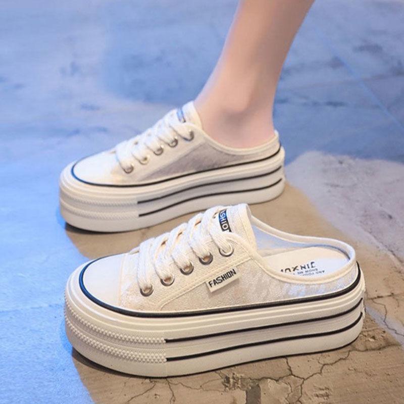 Fashion 2025 Summer New Women's Shoes Fashion Thick Bottom Casual Sneakers for Women Breathable Mesh Cool Slippers Baotou Half Slippers