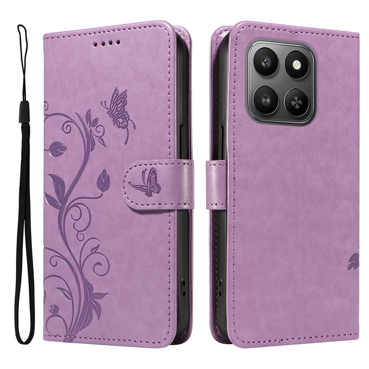 

For Honor 400 Smart 4G PU Leather Cases Flower Pattern Wallet Stand Phone Cover with Strap