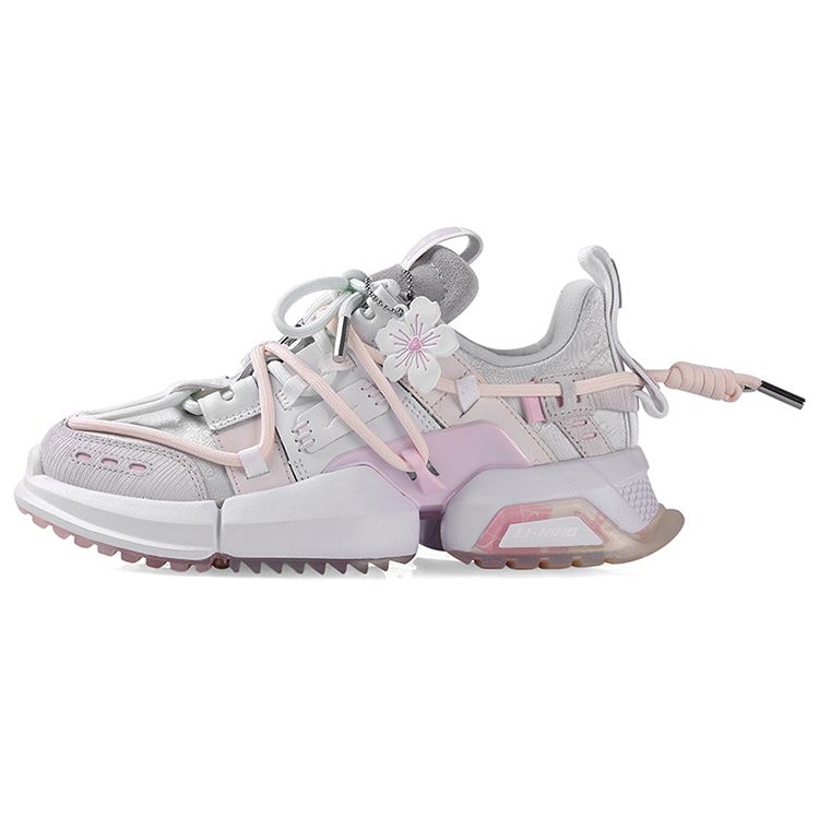 

Li Ning Pangu Trek Sakura Series Удобные спортивные нескользящие износостойкие повседневные туфли с низким верхом Женская повседневная обувь розового цвета AGLQ194-1