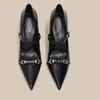 Fashion Metal Buckle Stiletto Single Shoes Women's Fashion Pointed Toe Shallow Mouth Slip Strap Non-Slip High Heels
