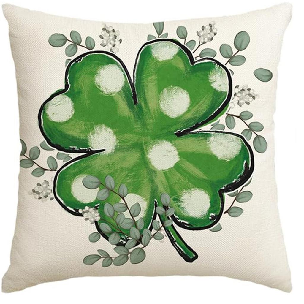 St. Patrick's Day Pillow Cover Line Printed Pillow Cover Green Four-leaf Crocodile Cushion Cover