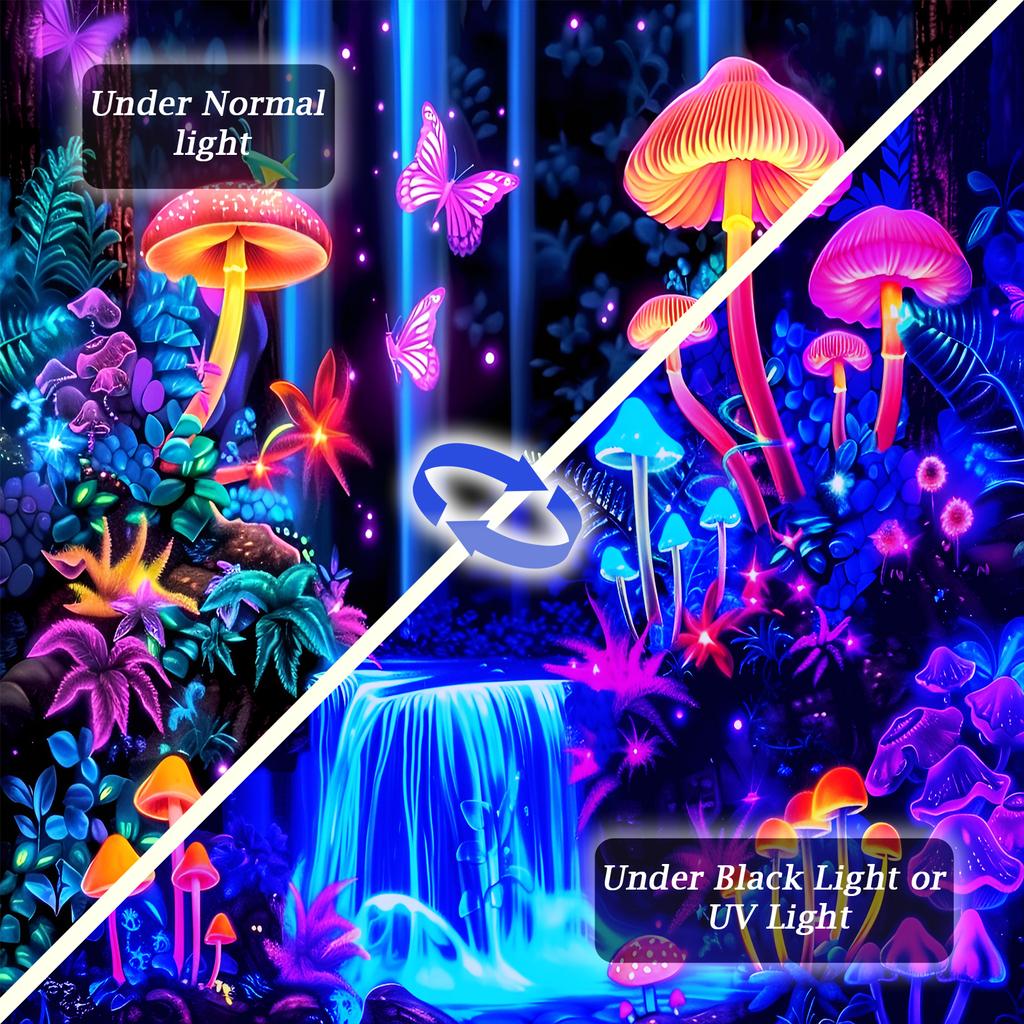 VIKAMA Bohemian Fluorescent Mushroom Waterfall Butterfly Photography Backdrop Wall Hanging Bedroom Wall Decor Tapestry