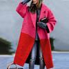 Trench da Donna a Quadri Moda Manica Lunga Color Block Capospalla Stampato in Lana Cappotto con Bavero